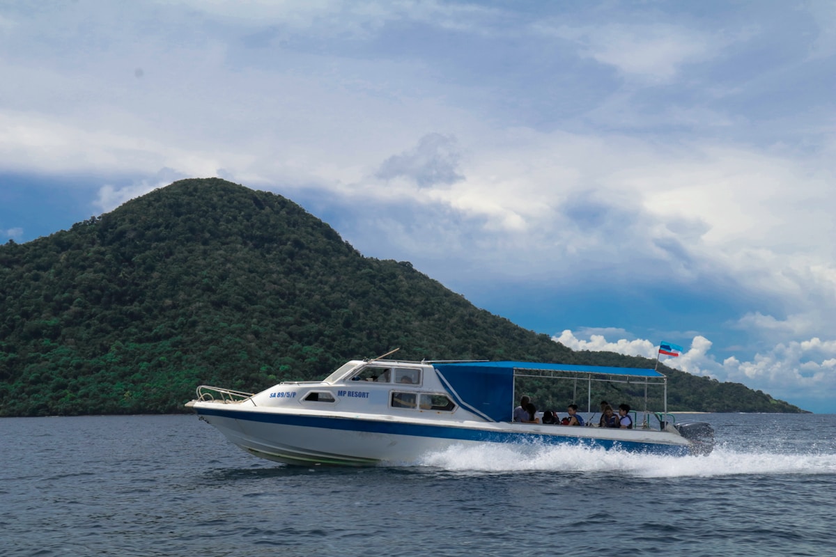 Speedboat on sea near island, Semporna, Sabah, Malaysia
